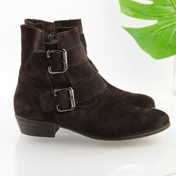 Paul Green Womens Carrie Boots Size 9  Brown Suede Bootie Double Buckle Low Heel - Picture 8 of 12